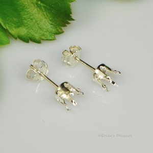 Round (3mm - 7mm) Sterling Silver Snap Tite Earring Settings (6 Prong)