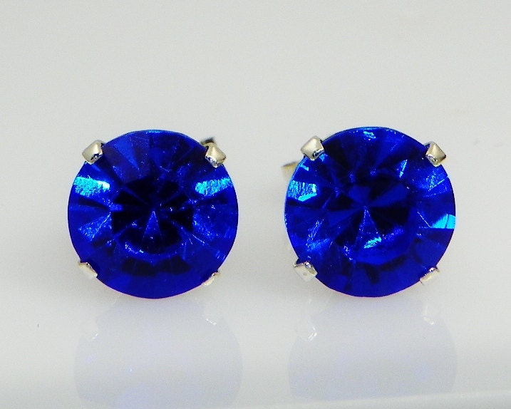 3mm - 8mm Crystal Sapphire Sterling Silver Earrings Made with Swarovski Crystals (gift box included)