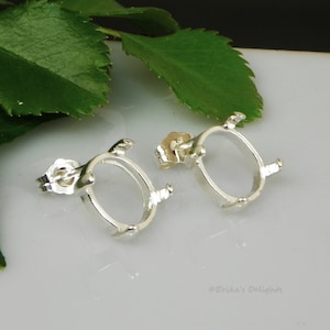 Oval (5x3 - 12x10)  Cabochon (Cab) Sterling Silver Earring Settings 4 Prong (ID#162-650)