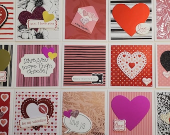 TINY VALENTINES- 3x3 inch Handmade Valentine Cards | Unique Valentines | Adorable Valentines | Paper Valentines | Mini Valentines