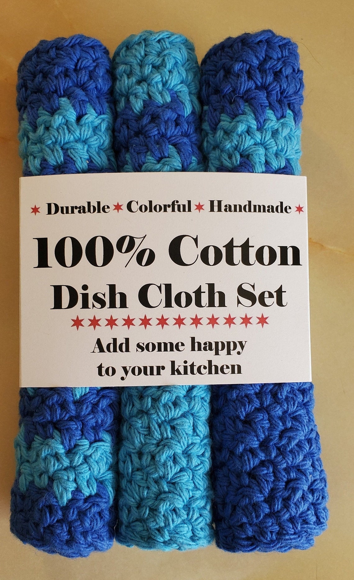 100 Cotton Handmade Dishclothsset of 3/ TWO BLUES