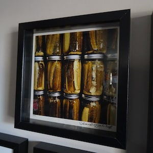 PICKLES- Framed photograph of jars of pickles from my garden- 9x9 frame/shadowbox/ Pickle photograph/ Pickle photo