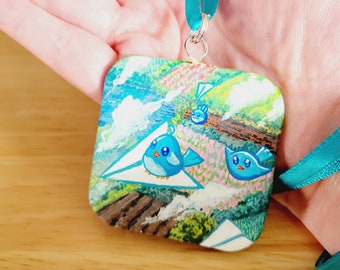 Flying Economy Gouache Handpainted Mini Painting Necklace