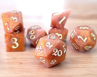 Milk n' Honey Dice, Gold Dice for Role Playing Games, Sharp-Edged DnD Dice Set, RPG,  Gold and White Dice