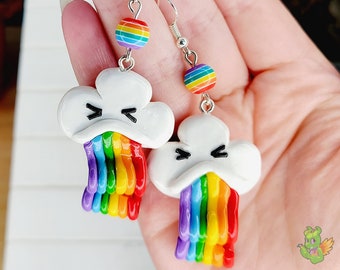 Rainbow Barf Cloud Dangle Handmade Polymer Clay Earrings