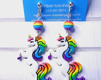 Cloud and Rainbow Dangle Handmade Polymer Clay Earrings