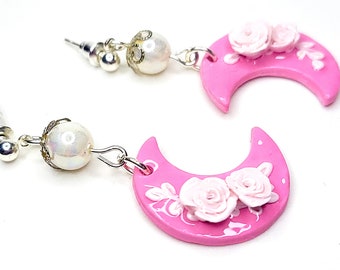 Valentine Moon Polymer Clay Handmade Dangle Earrings