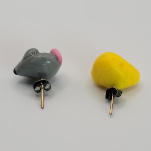 Mouse & Cheese Polymer Clay Handmade Stud Earrings