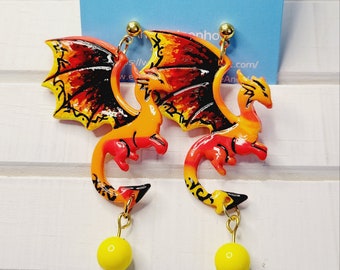 Tribal Fire Dragon Fantasy  Polymer Clay Handmade Earrings