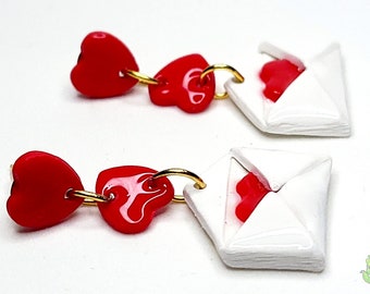 Love Letter  Valentines Day Polymer Clay Handmade Earrings