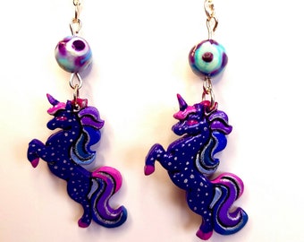 Galaxy Fantasy Unicorn Polymer Clay Handmade Earrings