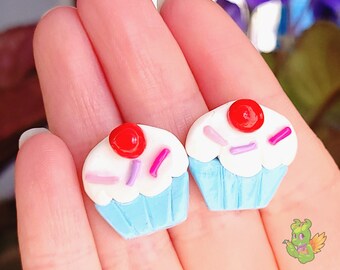 Vanilla Cherry Cupcake Valentines Day Handmade Polymer Clay Earrings