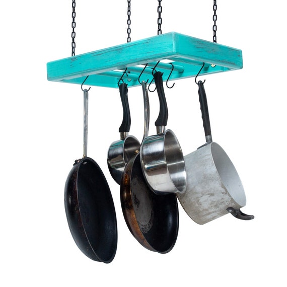 Hanging Pot Rack Wooden Ceiling Mounted Rectangular Small Hang Kitchen Pots And Pans