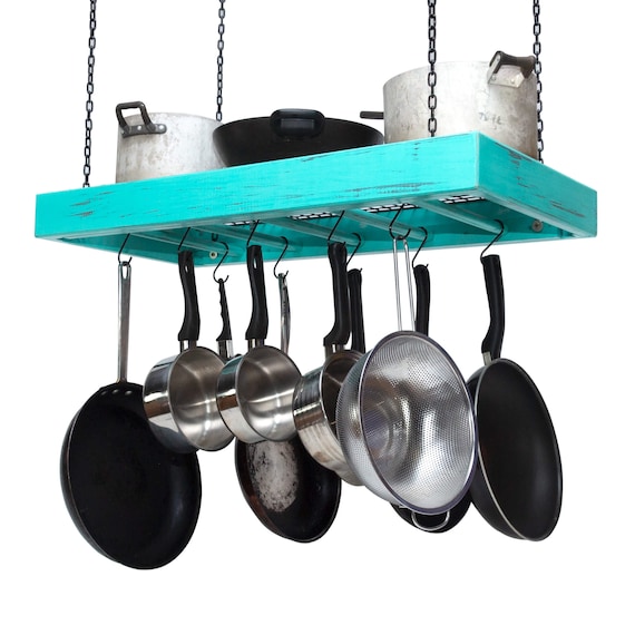 Hanging Pot Rack Wooden Ceiling Mounted Rectangular Large Sturdy Steel Grid Hang Kitchen Pots And Pans
