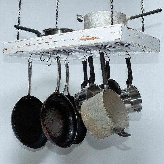 Hanging Pot Rack Wooden Ceiling Mounted Rectangular Etsy