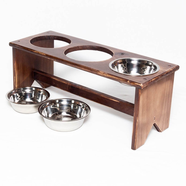 Elevated Dog Bowl Stand Wooden 3 Bowls Bigger Middle Etsy