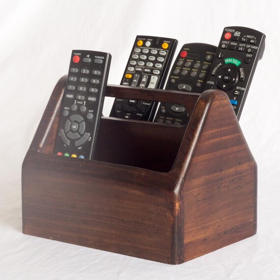 Remote Control Stand Hand Carved Wooden Holder Organiser TV Caddy 5 Compartments
