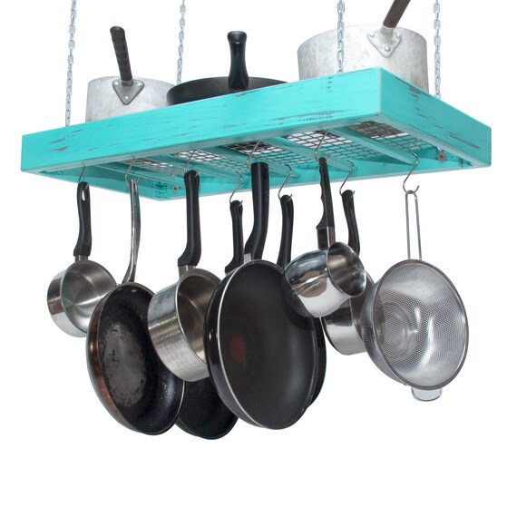 Hanging Pot Rack Wooden Ceiling Mounted Rectangular Etsy