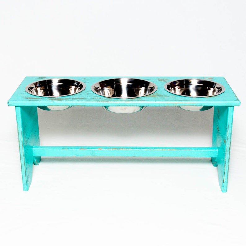 Elevated Dog Bowl Stand Wooden 3 Bowls Bigger Middle Etsy
