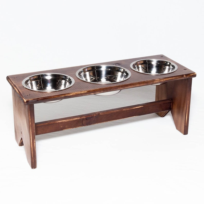 Elevated Dog Bowl Stand Wooden 3 Bowls Bigger Middle Etsy