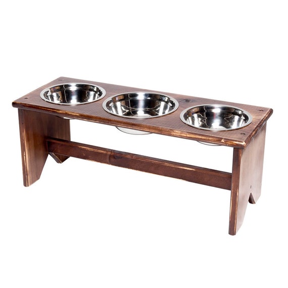 Elevated Dog Bowl Stand Wooden 3 Bowls Bigger Middle Etsy
