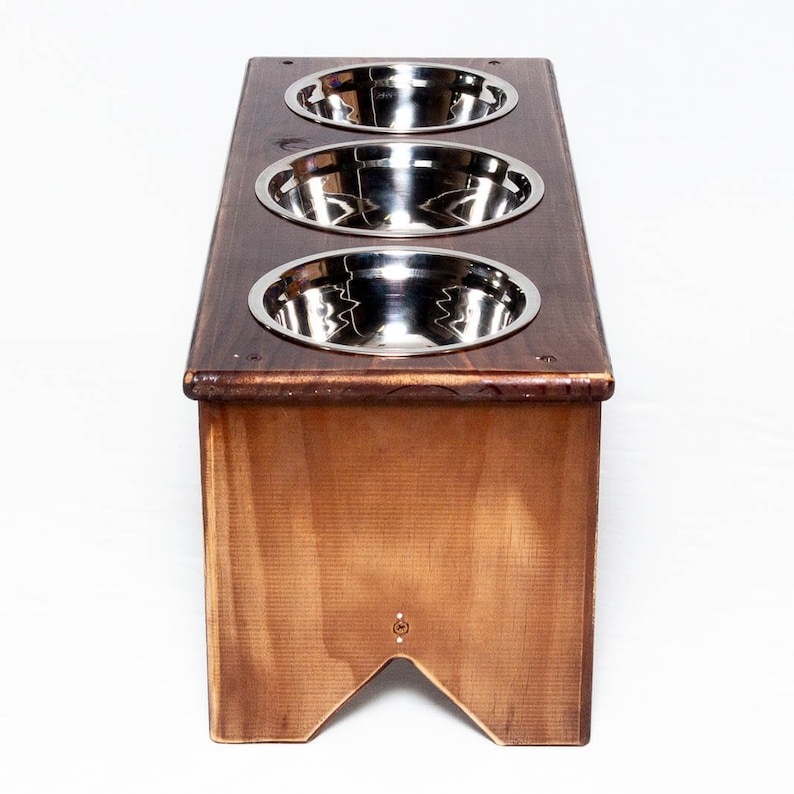 Elevated Dog Bowl Stand Wooden 3 Bowls Bigger Middle Etsy