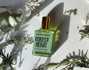 Forest Heart natural aromatherapy anointing oil  unisex scent woodsy, deep, fragrance, heart chakra, cedar, frankincense, lemon, lime