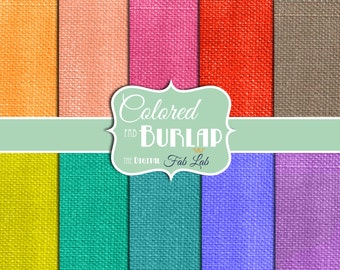 Colored Burlap, Rainbow, Shabby Chic, Paper Pack, Digital Paper, 12x12, Scrapbooking, Instant Download