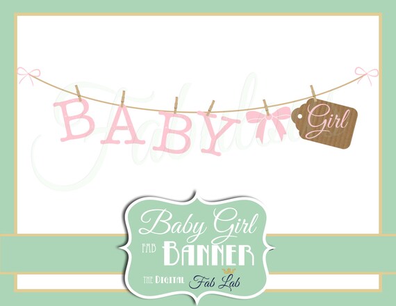 Baby Girl Banner Digital Clipart Rustic Clothes Line Etsy