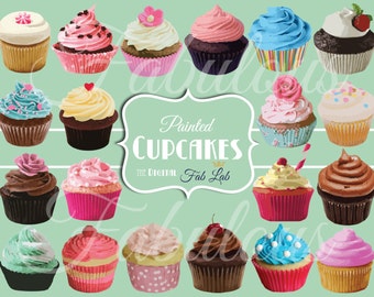 Bemalte digitale Cupcakes, Geburtstagsparty, lecker, bunt und lustig, digitale Clipart, Scrapbook