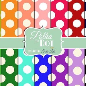 Polka Dot, Rainbow Colored, Digital Paper, 12x12, Scrapbooking, Instand Download