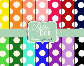 Polka Dot, Rainbow Colored, Digital Paper, 12x12, Scrapbooking, Instand Download
