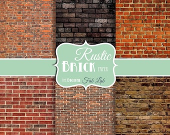 Rustic Brick Digital Paper, Vintage Brick Walls, Colonial, Old Masonry, 12x12, Scrapbook