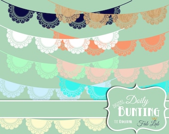 Shabby Chic, Digital, Doily Bunting,Lace, Banner, Elements, Embellishments, Digital Clipart, Scrapbook, PNG