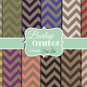 Rustic, Burlap and Chevrons, Multi-colored, Shabby Chic Digital Paper, 12x12, Scrapbook, Instant Download