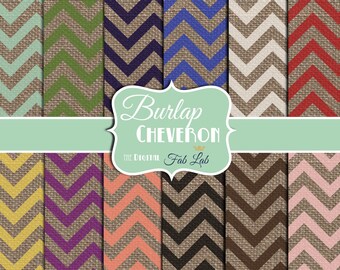 Rustic, Burlap and Chevrons, Multi-colored, Shabby Chic Digital Paper, 12x12, Scrapbook, Instant Download