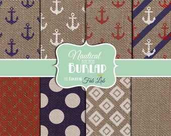 Nautical Burlap Paper Pack, Burlap, Nautical, Anchor, Digital Paper, 12x12, Scrapbooking, Instant Download