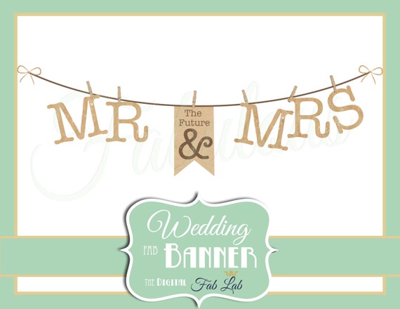 Wedding Clipart, Mr and Mrs Banner, Digital Clipart, Rustic, Clothes Line, Scrapbook, PNG