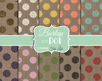 Multi-colored, Rustic, Burlap, Polka Dots, Digital Paper, 12x12, Scrapbook