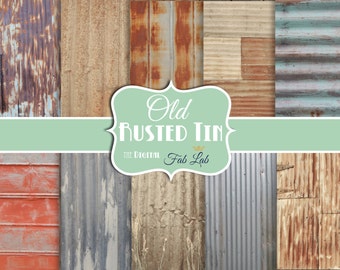 Old Rusted Tin Digital Paper, Southern Vintage, Rotted Tin, Scrapbook, 12x12, Instant Download