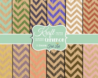 Chevron Kraft Paper, Shabby Chic Chevron, Wielokolorowy, Cyfrowy pakiet papieru, 12x12, Album, Natychmiastowe pobieranie
