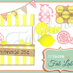 Pink Lemonade, Digital Clipart, Lemonade Stand, Lemons, Banner, Instant Download