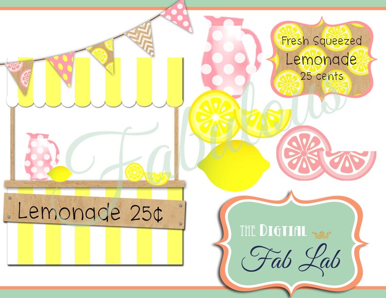 Pink Lemonade Digital Clipart Lemonade Stand Lemons | Etsy