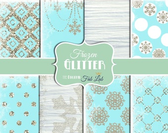 Frozen Glitter Paper, Silver Glitter, Sparkling, Snowflakes, Digital Paper, 12x12, Scrapbook