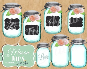 Shabby Chic, Digital Mason Jar, Elements, Flower Embellishments, Digital Clipart, Scrapbook, PNG