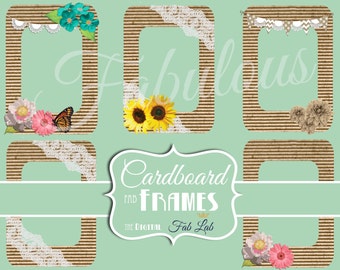 Digital Cardboard Frames,Sunflower, Burlap and Lace, Flower,Photo Frame, Digital Clipart, Scrapbook