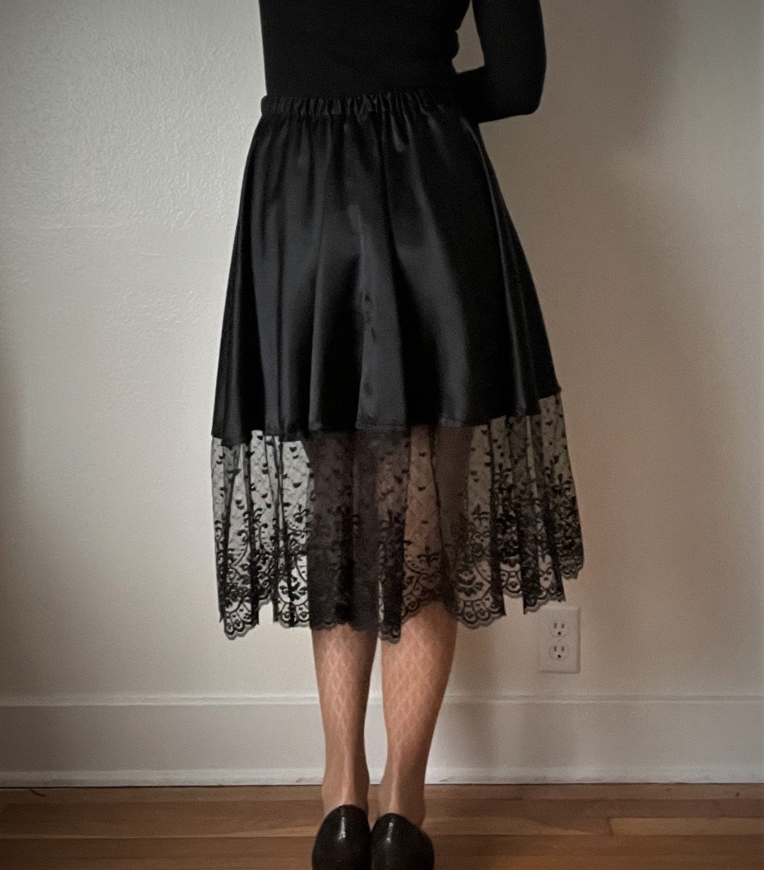 Black Satin and Lace Skirt Etsy Canada