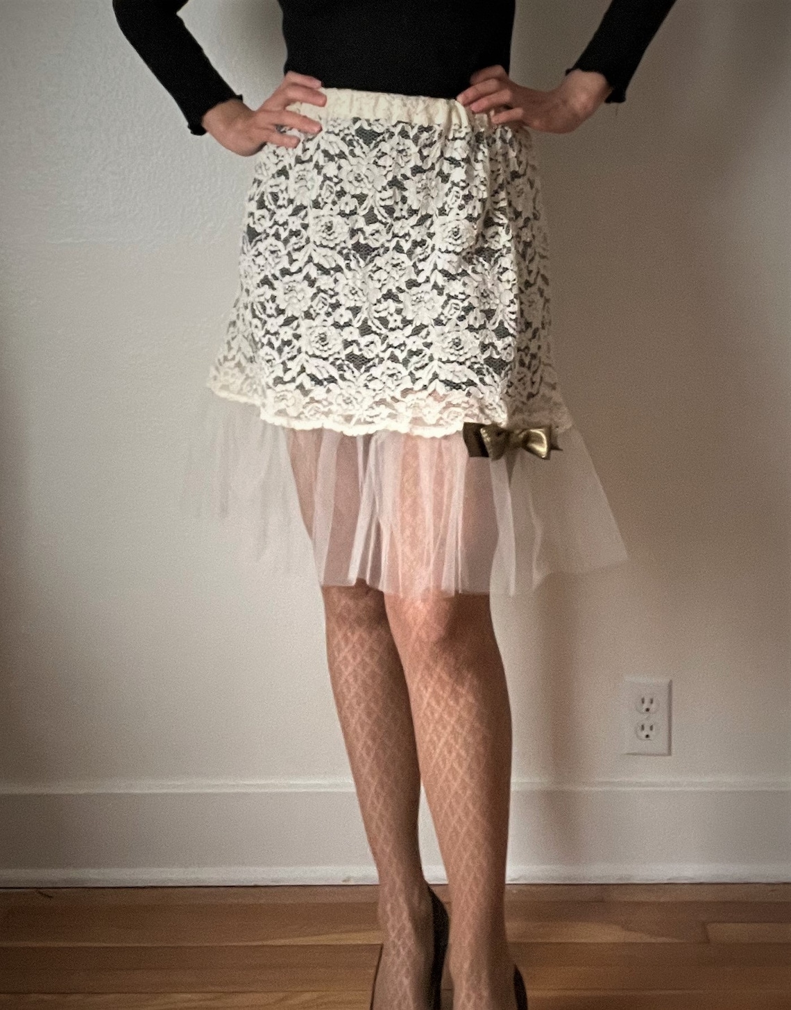 Cream Lace Skirt With Tulle Etsy