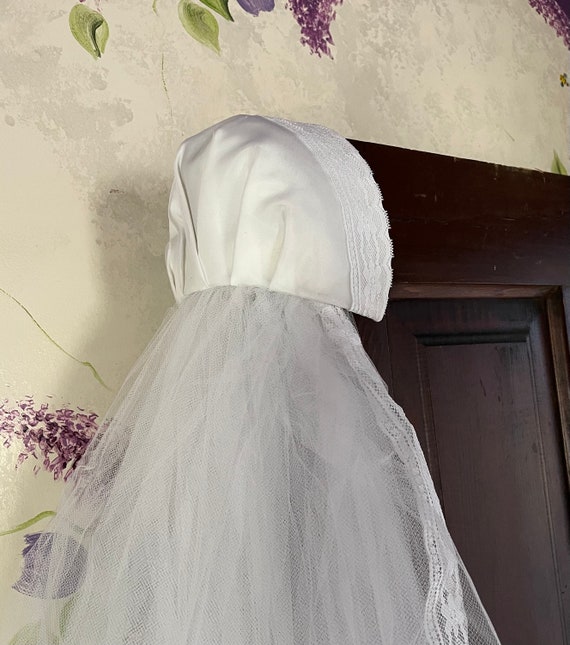 70's Long Cathedral Veil with Bridal Cap