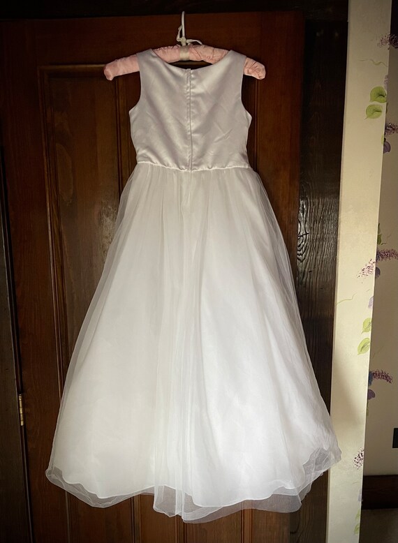 Girls' white tulle and satin dress with pink rose - image 6